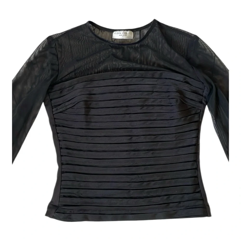 ❤️Flora Nikrooz♥️Black pleated long sleeve mesh Blouse size (P) - Picture 5 of 9